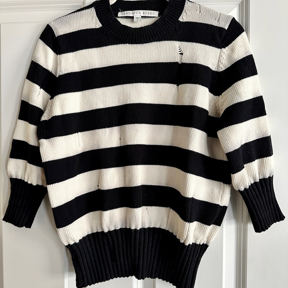 Veronica Beard Black and White Striped Sweater